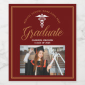 Maroon Gold Medische School Foto Afstudeerfeest Wijn Etiket (Enkel label)