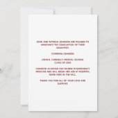 Maroon Gold Medische School Foto Afstuderen Aankondiging (Achterkant)