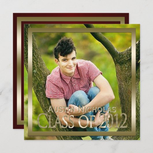 Maroon Gold Monogram - Volledige pagina Foto Afstu Kaart (Voorkant / Achterkant)