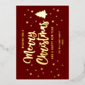 Maroon Gold Non-Foto Naam Merry Kerstry Folie Feestdagenkaart (Voorkant)