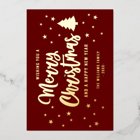 Maroon Gold Non-Foto Naam Merry Kerstry Folie Feestdagenkaart (Voorkant)