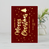 Maroon Gold Non-Foto Naam Merry Kerstry Folie Feestdagenkaart (Staand Voorkant)
