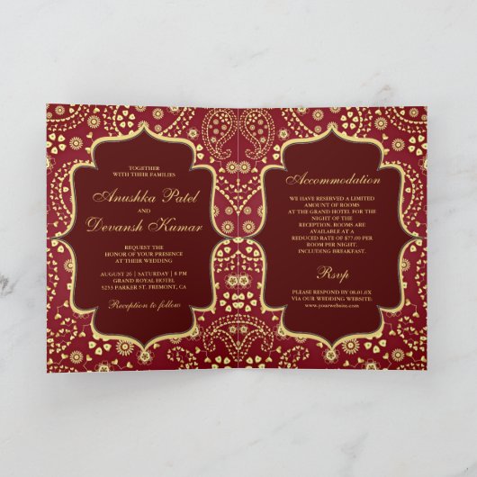 Maroon Gold Paisley Bollywood Style Indian Wedding (Binnen)