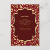 Maroon Gold Paisley Bollywood Style Indian Wedding Informatiekaartje (Voorkant)
