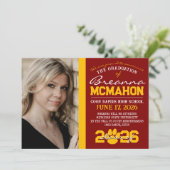 Maroon & Gold Paw Print Afstuderen Aankondiging (Staand voorkant)