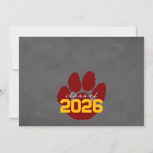 Maroon & Gold Paw Print Afstuderen Aankondiging (Achterkant)