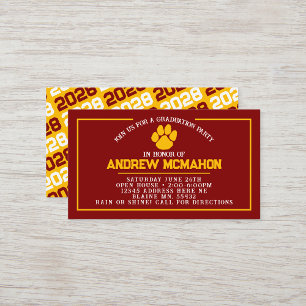 Maroon & Gold Pawprint Mini Afstuderen Uitnodiging