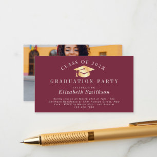 Maroon Gold pet Graduation Party Invoegen Informatiekaartje