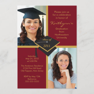 Maroon & Gold Photo Afstuderen Uitnodiging