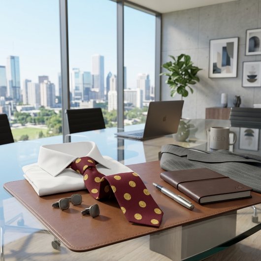 Maroon & Gold Polka Dot Stropdas