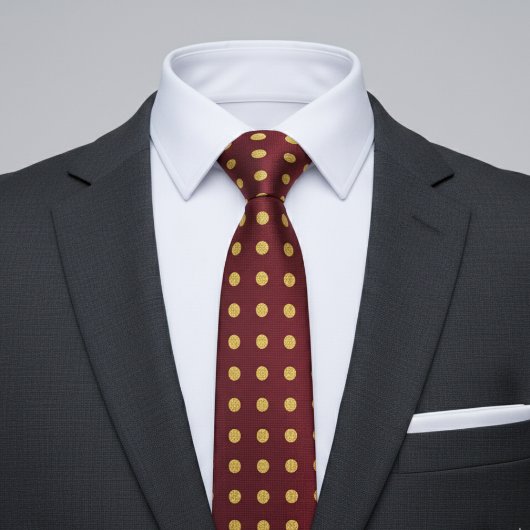 Maroon & Gold Polka Dot Stropdas
