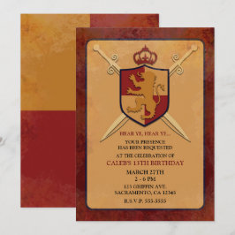 Maroon & Gold Royal Knight Griffin Shield Feest Kaart