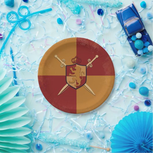 Maroon & Gold Royal Knight Griffin Shield Feest Papieren Bordje (Feest)