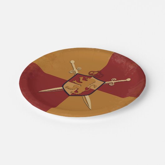 Maroon & Gold Royal Knight Griffin Shield Feest Papieren Bordje (Gekanteld)