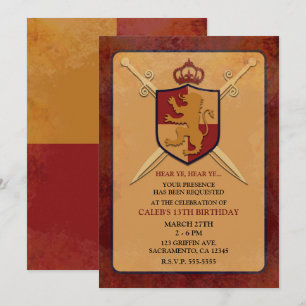 Maroon & Gold Royal Knight Griffin Shield Party Kaart