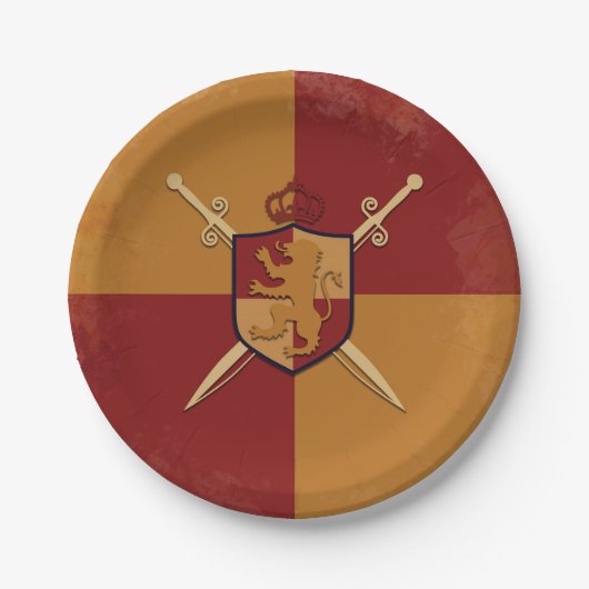 Maroon & Gold Royal Knight Griffin Shield Party Papieren Bordje (Voorkant)