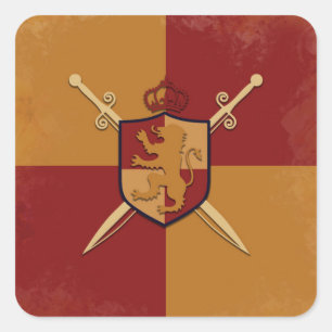 Maroon & Gold Royal Knight Griffin Shield Party Vierkante Sticker