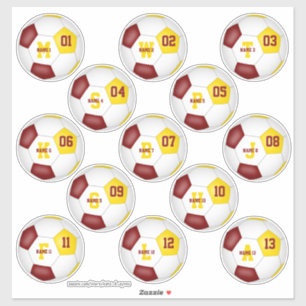 Maroon gold soccer team kleuren kinder set van 13 sticker