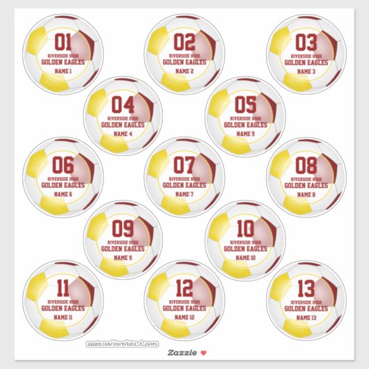 Maroon gold soccer team party bevoordeelt 13 sticker (Vel)