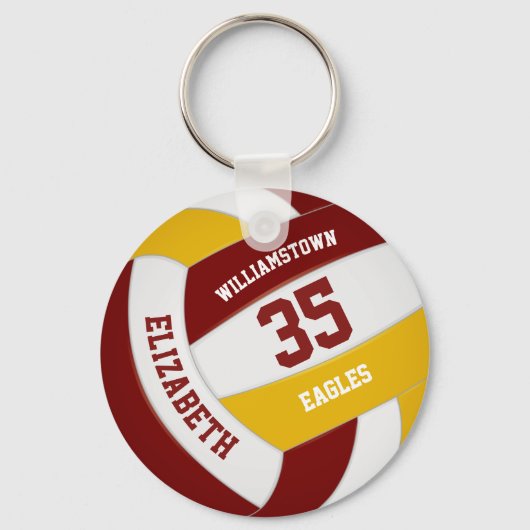 maroon gold - sportteam kleuren volleyball sleutelhanger (Voorkant)