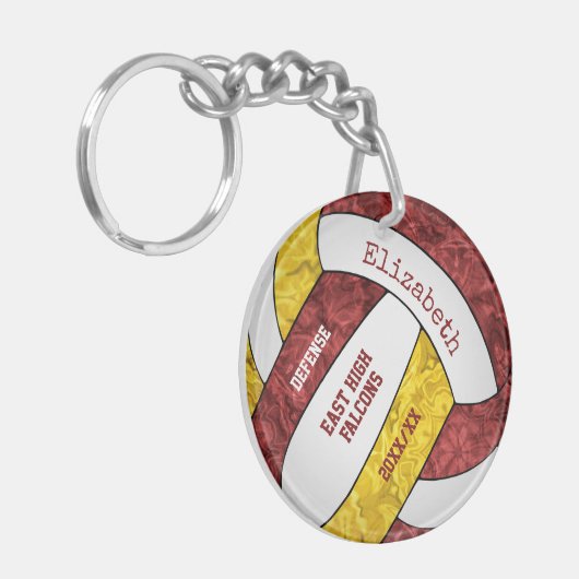 maroon gold team kleuren gepersonaliseerd volleyba sleutelhanger (Voorkant Links)