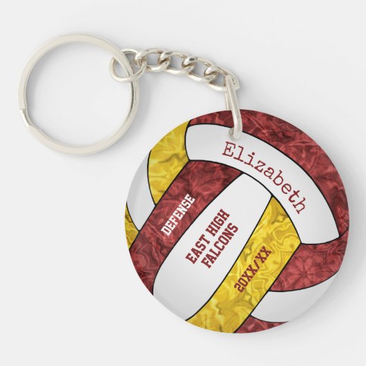 maroon gold team kleuren gepersonaliseerd volleyba sleutelhanger (Voorkant)