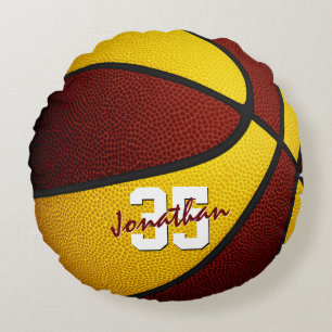 Maroon Gold Team Kleuren Jongen Meisje Basketbal D Rond Kussen