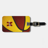 maroon gold team kleuren monogrammen basketbal bagagelabel (Voorkant horizontaal)
