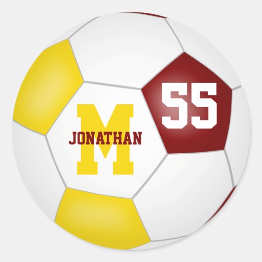 maroon Gold team kleuren voetbal gepersonaliseerd Ronde Sticker (Voorkant)