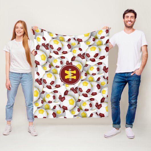 maroon Gold team kleuren voetballen patroon Fleece Deken (In situ)