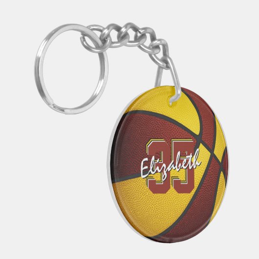 Maroon Gold Team Kleurt Jongens Basketbal Sleutelhanger (Voorkant Links)