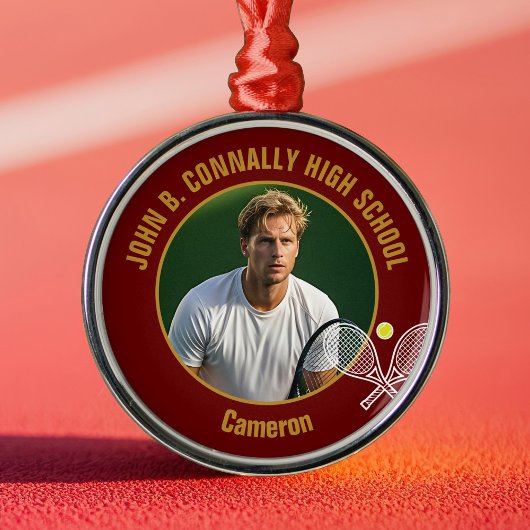 Maroon Gold Tennis Player Photo Christmas Gift Metalen Ornament