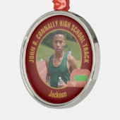 Maroon Gold Track Team Photo Runner Christmas Metalen Ornament (Links)