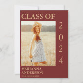 Maroon Gold Typografie Foto Afstudeerder aankondig Kaart (Voorkant)