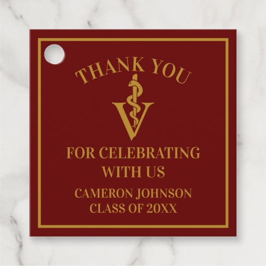 Maroon Gold Veterinary School Afstudeerfeest Bedankjes Labels (Voorkant)