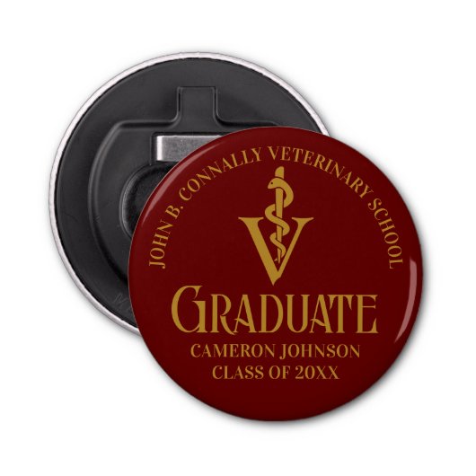 Maroon Gold Veterinary School Afstudeerfeest Button Flesopener (Voorkant)