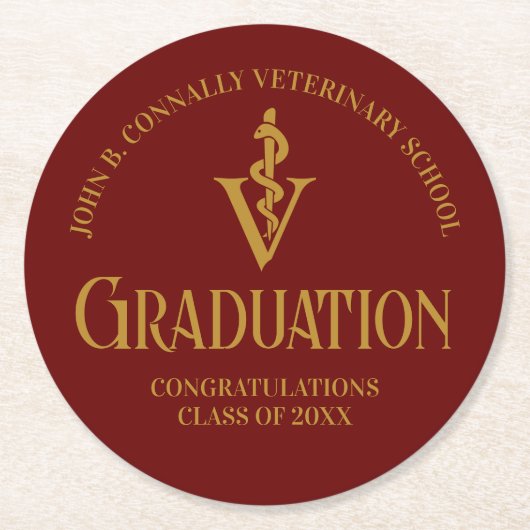 Maroon Gold Veterinary School Afstudeerfeest Ronde Kartonnen Onderzetter (Voorkant)