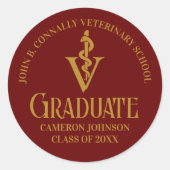 Maroon Gold Veterinary School Afstudeerfeest Ronde Sticker (Voorkant)