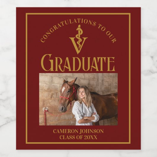 Maroon Gold Veterinary School Afstudeerfeest Wijn Etiket (Enkel label)