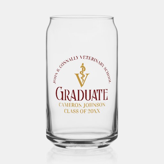 Maroon Gold Veterinary School Afstuderen Custom Blikvorm Glas (Voorkant)