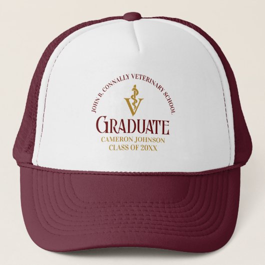 Maroon Gold Veterinary School Afstuderen Custom Trucker Pet (Voorkant)