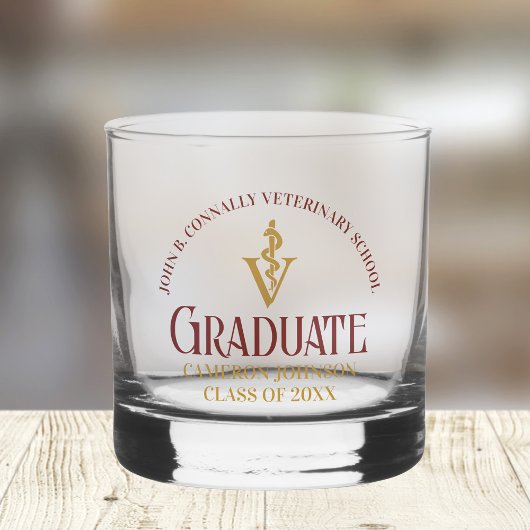 Maroon Gold Veterinary School Afstuderen Custom Whisky Glas