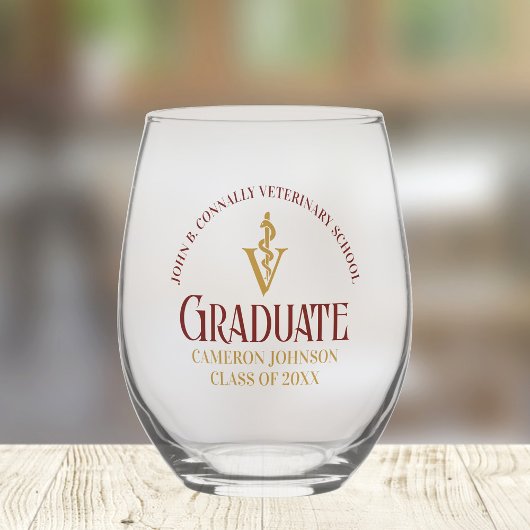 Maroon Gold Veterinary School Afstuderen Custom Wijnglas Zonder Voet
