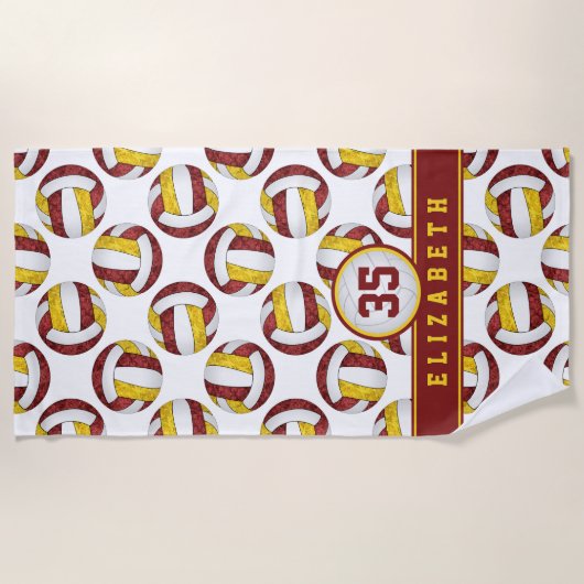 Maroon Gold Volleybal Team Kleuren Sportief Strandlaken (Voorkant)