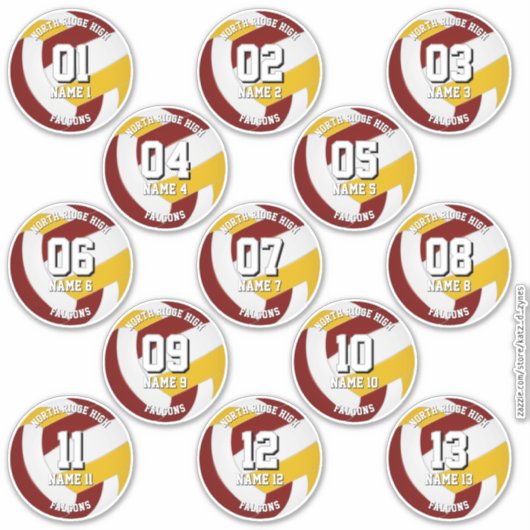 Maroon Gold volleybal team kleurt 13 atleten Sticker (Voorkant)