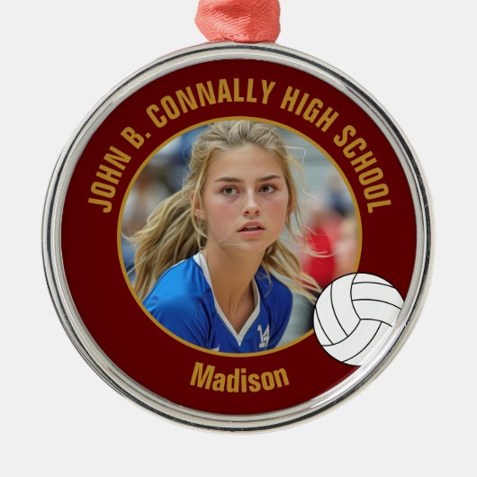 Maroon Gold Volleyball Player Photo Christmas Metalen Ornament (Voorkant)