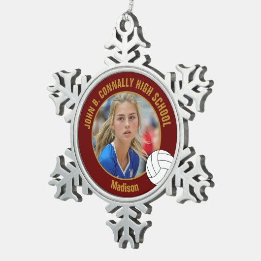 Maroon Gold Volleyball Player Photo High School Tin Sneeuwvlok Ornament (Rechts)