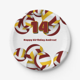 Maroon Gold Volleyballs Meisjes Jongens Verjaardag Papieren Bordje