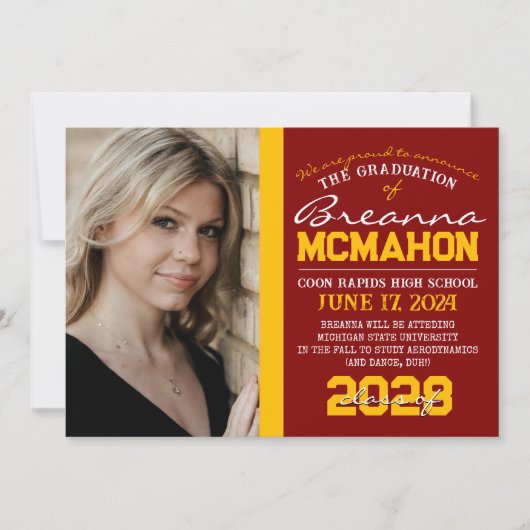 Maroon & Goud Afstuderen foto bekendmaking Kaart (Voorkant)