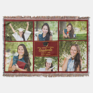 Maroon Goud Afstuderen Fotocollage Chic Custom Deken